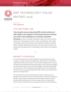 Nucleus Research: ERP Technology Value Matrix