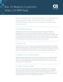 Top 10 Reasons Customers Select CA PPM SaaS