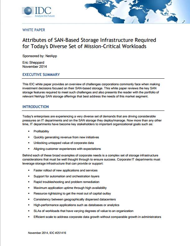 IDC Paper: Attributes of SAN Storage Required for Business Critical Workloads