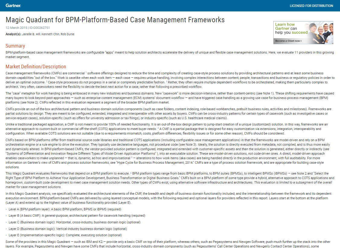 Gartner’s Magic Quadrant for BPM-Platform-Based Case Management Frameworks