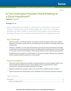Gartner – Is Your Colocation Provider Cloud-Enabling or a Cloud Impediment?