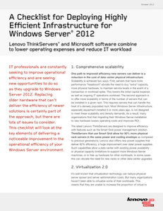 A Checklist for Deploying Highly Efficient Infrastructure for Windows® Server 2012