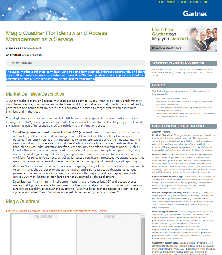 Magic Quadrant for Identity and Access Management as a Service