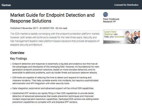 Gartner Market Guide for Endpoint Detection and Response Solutions