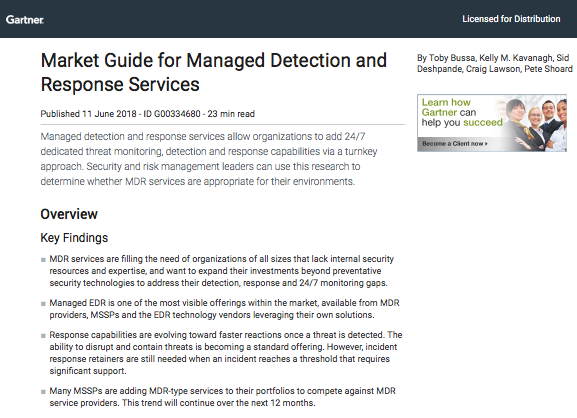 Gartner Market Guide for Managed Detection and Response Services