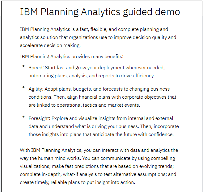 IBM Planning Analytics guided demo: Build a book for revenue planning