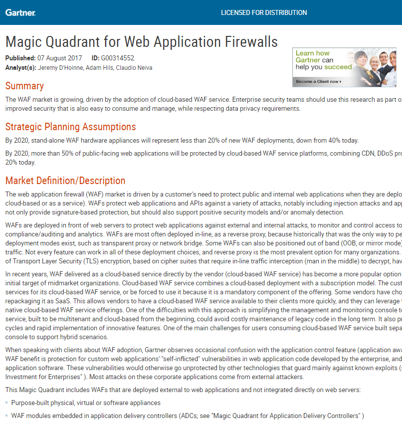 Gartner Magic Quadrant for Web Application Firewalls