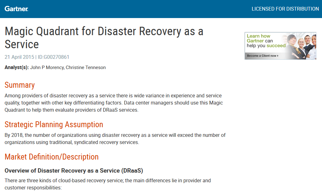 Gartner MQ on Disaster Recovery as a Service