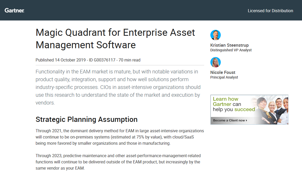 Gartner Magic Quadrant for Enterprise Asset Management Software