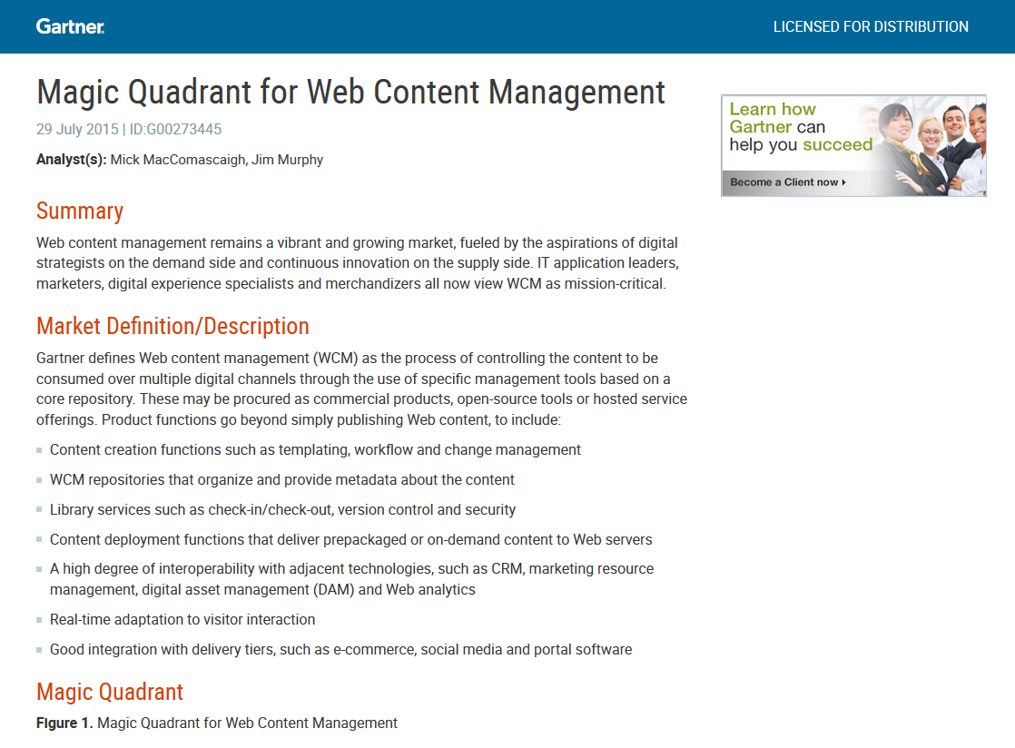 Magic Quadrant for Web Content Management