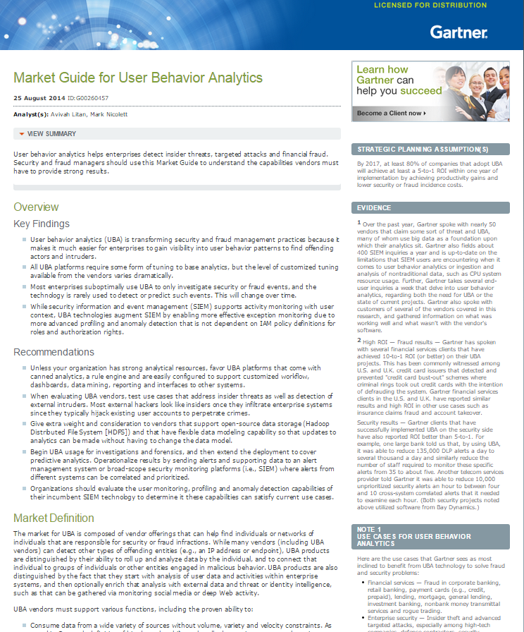 Market Guide for User Behavior Analytics