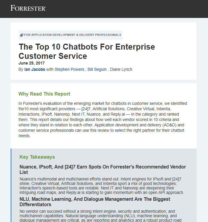 Forrester Report: The Top 10 Chatbots For Enterprise Customer Service