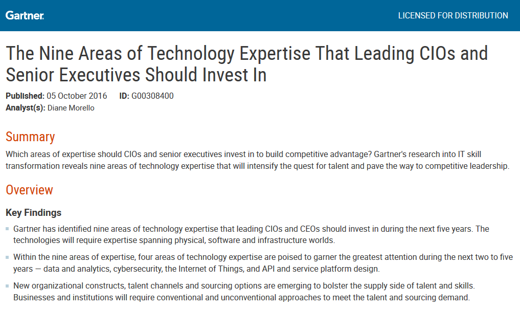 Gartner report: The Nine Areas of Technology Expertise