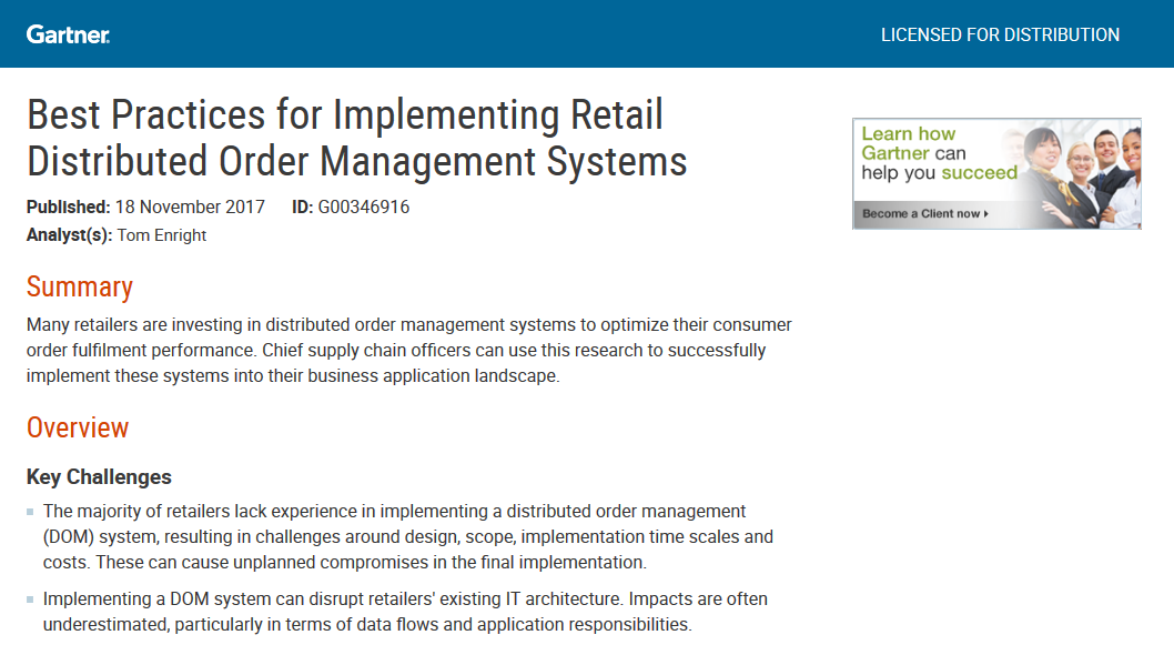 Gartner’s Best Practices for Implementing Retail Distributed Order Management Systems