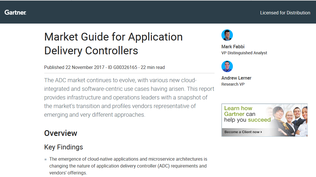2017 Gartner Market Guide for Application Delivery Controllers