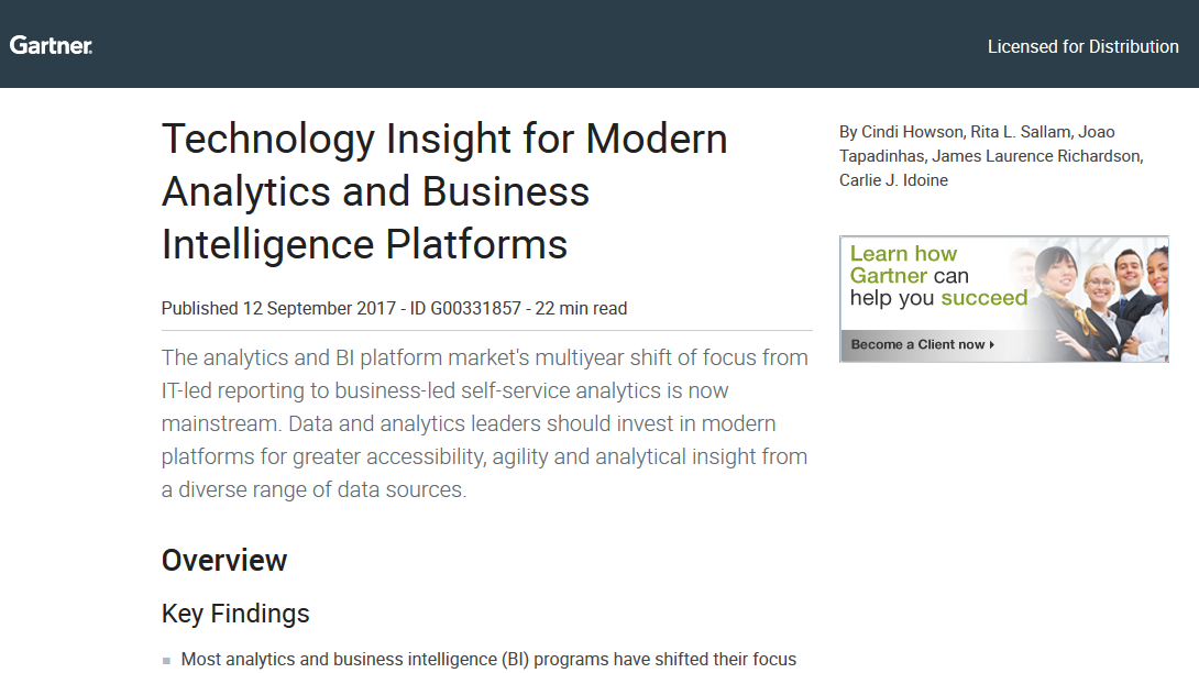 Technology Insight for Modern Analytics and Business Intelligence Platforms