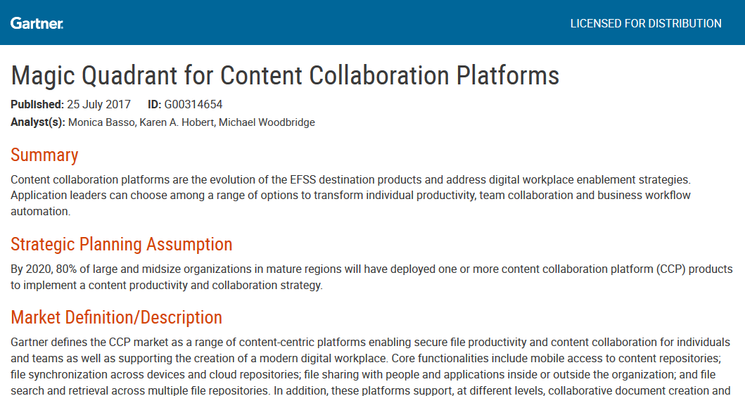 Gartner Magic Quadrant for Content Collaboration Platforms