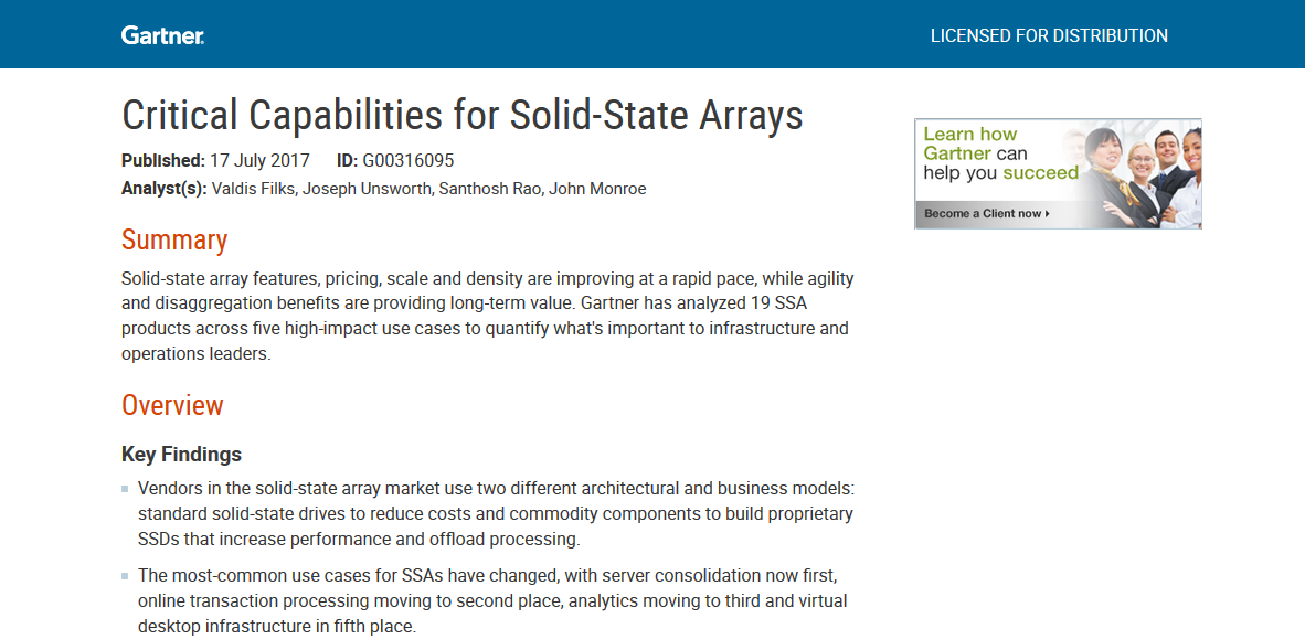 Gartner: Critical Capabilities for Solid-State Arrays