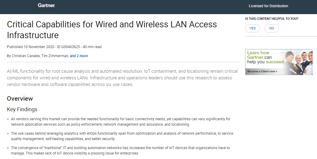 Critical Capabilities for Wired and Wireless LAN Access Infrastructure