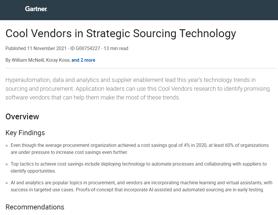 Globality is recognized by Gartner® as a 2021 Cool Vendor in Strategic Sourcing Technology