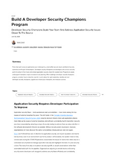 Build A Developer Security Champions Program