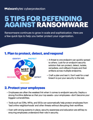 5 Tips to Defend Against Ransomware Data Sheet