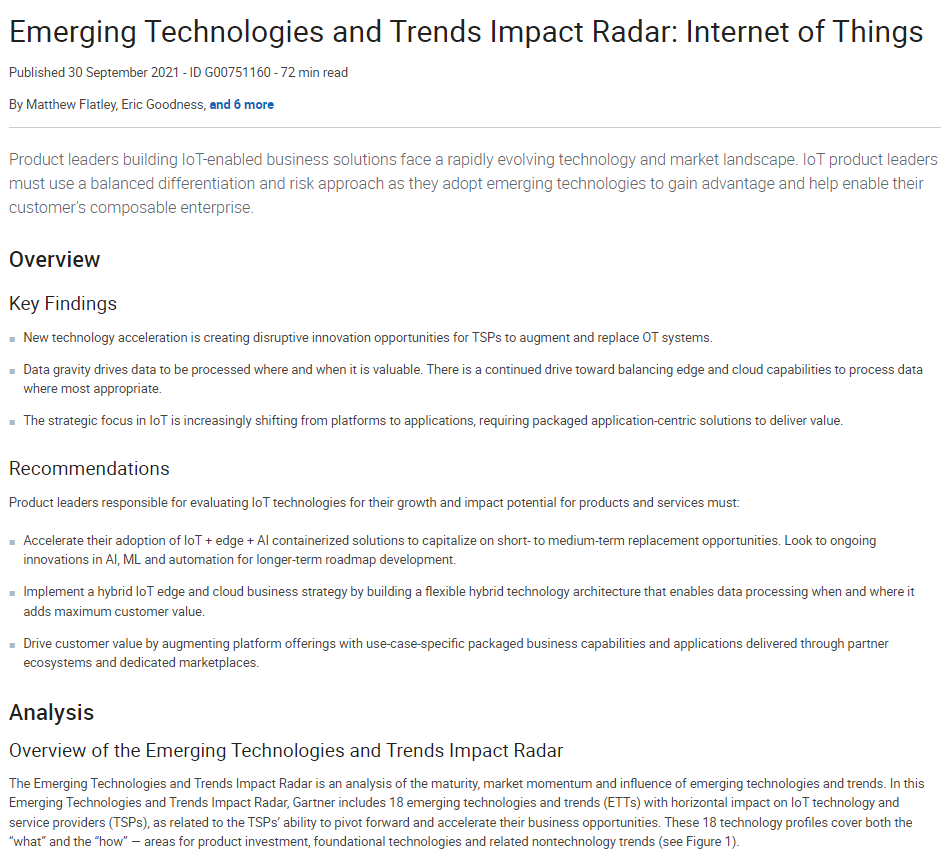 Emerging Technologies and Trends Impact Radar: Internet of Things